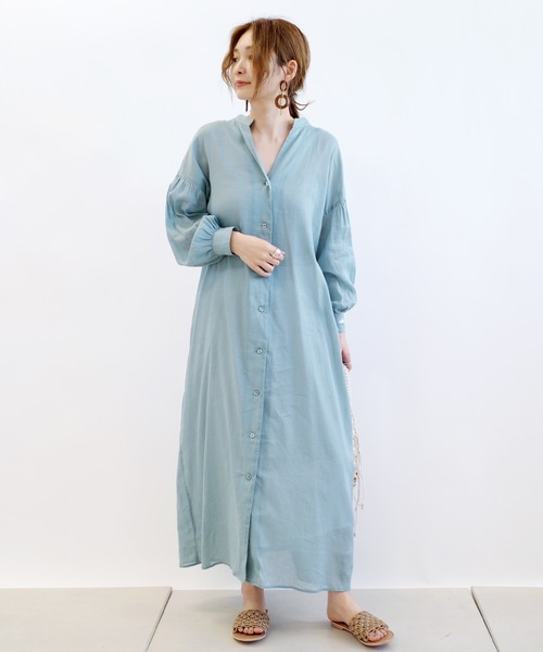 DouDou(ドゥドゥ)の「バックスピンドルシャツワンピース(ワンピース・レディース・オフホワイト/ブルーグリーン・FREE)」の21枚目の写真