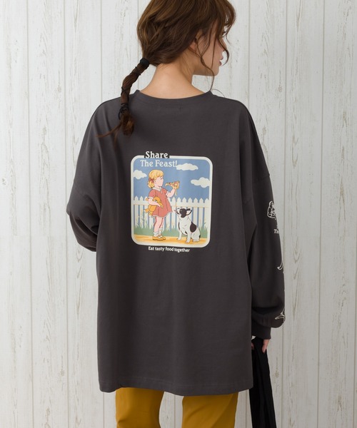 SpRay(スプレイ)の「PIZZA GIRL BIG Tシャツ(Tシャツ/カットソー・レディース・オフホワイト/スミクロ/ライトベージュ/ブルー/パープル・FREE)」の3枚目の写真