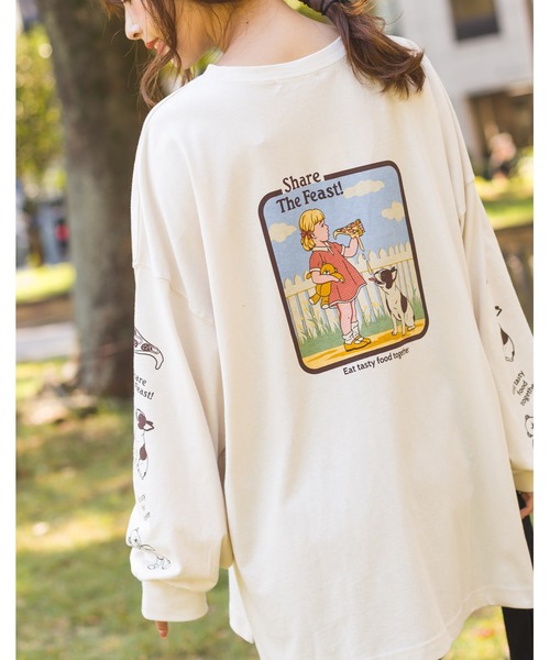 SpRay(スプレイ)の「PIZZA GIRL BIG Tシャツ(Tシャツ/カットソー・レディース・オフホワイト/スミクロ/ライトベージュ/ブルー/パープル・FREE)」の1枚目の写真