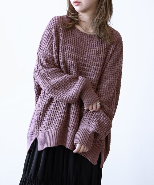 n'OrLABEL（ノアールレーベル）の「『やわらかコクーンワッフルニット』（ニット/セーター・レディース・アイボリー/杢グレー/カーキ/テラコッタ/ブラック/ラベンダー/グレイッシュブルー/モカ・FREE）」の8枚目の写真