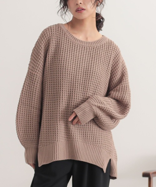 n'OrLABEL（ノアールレーベル）の「『やわらかコクーンワッフルニット』（ニット/セーター・レディース・アイボリー/杢グレー/カーキ/テラコッタ/ブラック/ラベンダー/グレイッシュブルー/モカ・FREE）」の18枚目の写真