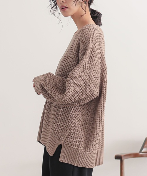 n'OrLABEL（ノアールレーベル）の「『やわらかコクーンワッフルニット』（ニット/セーター・レディース・アイボリー/杢グレー/カーキ/テラコッタ/ブラック/ラベンダー/グレイッシュブルー/モカ・FREE）」の20枚目の写真