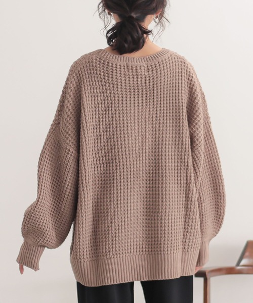 n'OrLABEL（ノアールレーベル）の「『やわらかコクーンワッフルニット』（ニット/セーター・レディース・アイボリー/杢グレー/カーキ/テラコッタ/ブラック/ラベンダー/グレイッシュブルー/モカ・FREE）」の21枚目の写真