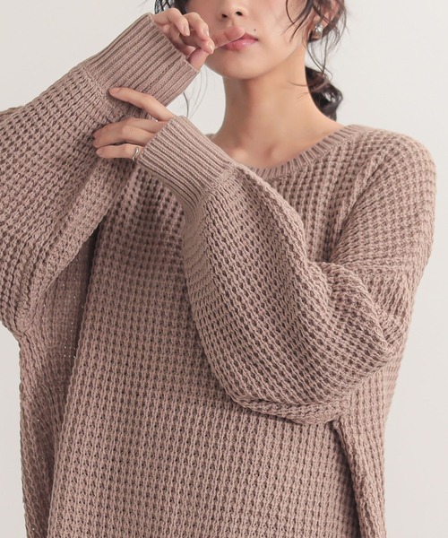 n'OrLABEL（ノアールレーベル）の「『やわらかコクーンワッフルニット』（ニット/セーター・レディース・アイボリー/杢グレー/カーキ/テラコッタ/ブラック/ラベンダー/グレイッシュブルー/モカ・FREE）」の19枚目の写真