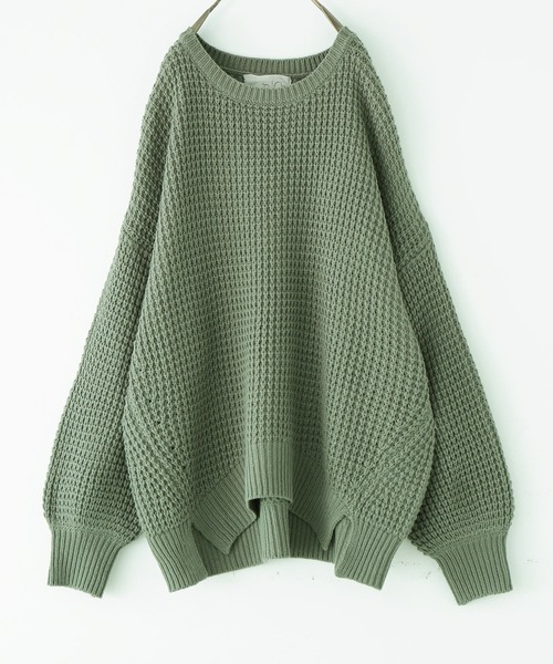 n'OrLABEL（ノアールレーベル）の「『やわらかコクーンワッフルニット』（ニット/セーター・レディース・アイボリー/杢グレー/カーキ/テラコッタ/ブラック/ラベンダー/グレイッシュブルー/モカ・FREE）」の13枚目の写真