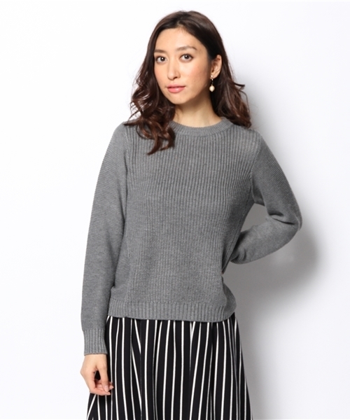 DISCOAT（ディスコート）の「【Discoat】後ろZIP編地切替プルオーバー（ニット/セーター・レディース・グレー/ボルドー/ネイビー/オフホワイト・ﾌﾘ-）」の3枚目の写真