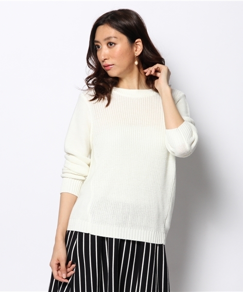 DISCOAT（ディスコート）の「【Discoat】後ろZIP編地切替プルオーバー（ニット/セーター・レディース・グレー/ボルドー/ネイビー/オフホワイト・ﾌﾘ-）」の2枚目の写真