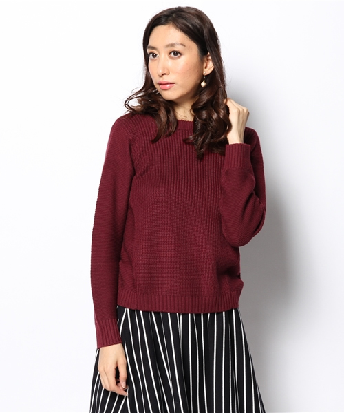 DISCOAT（ディスコート）の「【Discoat】後ろZIP編地切替プルオーバー（ニット/セーター・レディース・グレー/ボルドー/ネイビー/オフホワイト・ﾌﾘ-）」の4枚目の写真