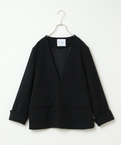 ikka（イッカ）の「ポンチノーカラージャケット（テーラードジャケット・レディース・ライトグレー/ベージュ/ブラック・L/M）」の2枚目の写真