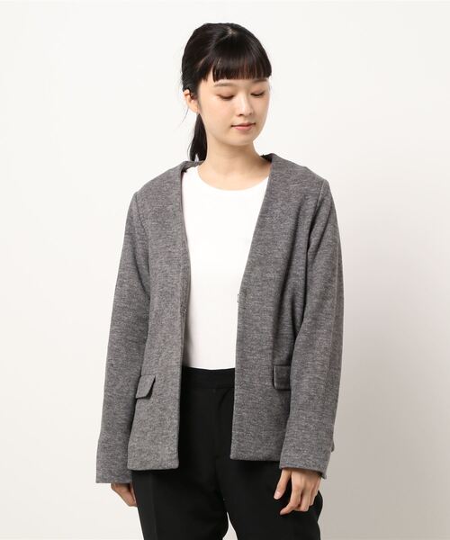 ikka（イッカ）の「ポンチノーカラージャケット（テーラードジャケット・レディース・ライトグレー/ベージュ/ブラック・L/M）」の9枚目の写真