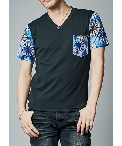 【REGIEVO】セクシーな大人のTシャツ フラワープリント切替ポケット付きTシャツ（Tシャツ/カットソー）｜REGIEVO（レジエボ）