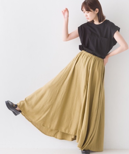 OMNES（オムネス）の「麻レーヨン フレアスカート（スカート・レディース・ラベンダー/グリーン/ブラウン/キャメル/ベージュ・FREE）」の2枚目の写真