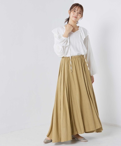 OMNES（オムネス）の「麻レーヨン フレアスカート（スカート・レディース・ラベンダー/グリーン/ブラウン/キャメル/ベージュ・FREE）」の6枚目の写真
