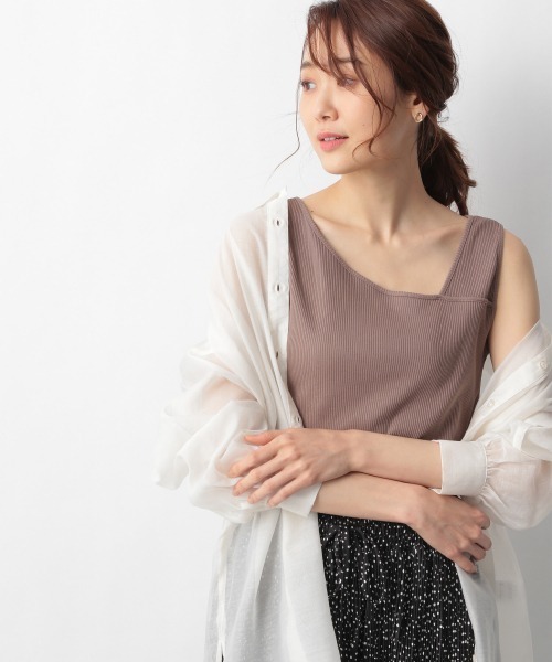 GLOBAL WORK（グローバルワーク）の「Beauteeアシメリブタンク/935347（タンクトップ・レディース・ブラウン/ホワイト/ブラック/アイボリー・MEDIUM/LARGE）」の4枚目の写真