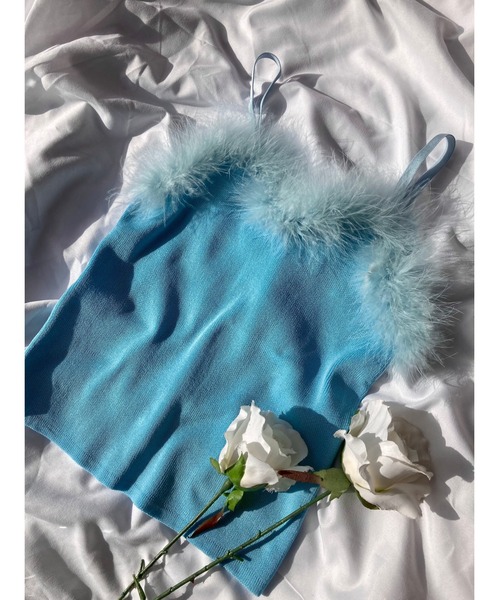 PHILLY（フィリー）の「フェイクファーキャミ（キャミソール・レディース・ホワイト/ブラック/ライトピンク/サックスブルー・FREE）」の3枚目の写真