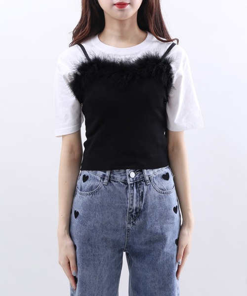 PHILLY（フィリー）の「フェイクファーキャミ（キャミソール・レディース・ホワイト/ブラック/ライトピンク/サックスブルー・FREE）」の5枚目の写真