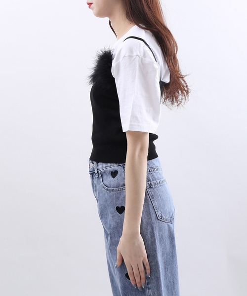 PHILLY（フィリー）の「フェイクファーキャミ（キャミソール・レディース・ホワイト/ブラック/ライトピンク/サックスブルー・FREE）」の6枚目の写真