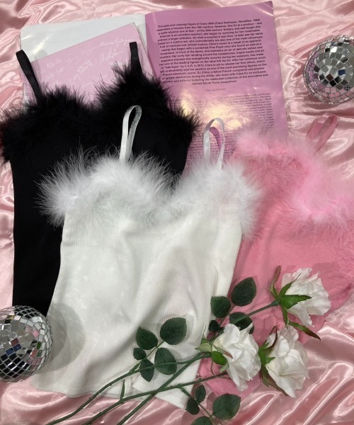 PHILLY（フィリー）の「フェイクファーキャミ（キャミソール・レディース・ホワイト/ブラック/ライトピンク/サックスブルー・FREE）」の9枚目の写真