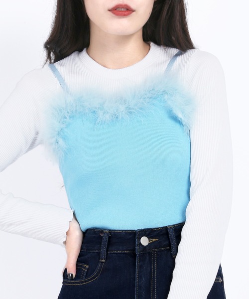 PHILLY（フィリー）の「フェイクファーキャミ（キャミソール・レディース・ホワイト/ブラック/ライトピンク/サックスブルー・FREE）」の16枚目の写真