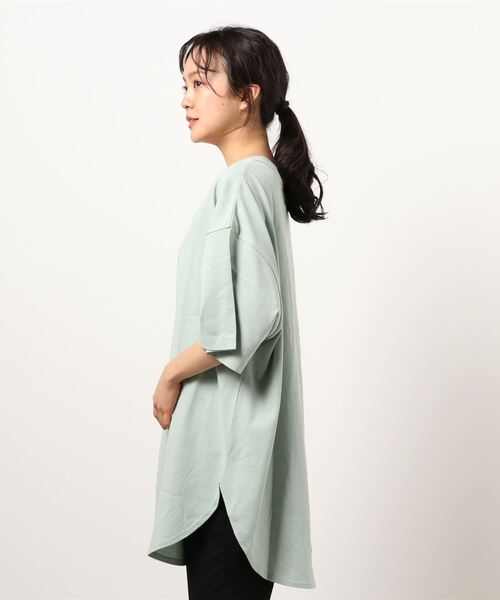 Lee（リー）の「【Lee】ビックラウンドＴシャツ（チュニック・レディース・ホワイト/ライム/ベージュ・M/L）」の5枚目の写真