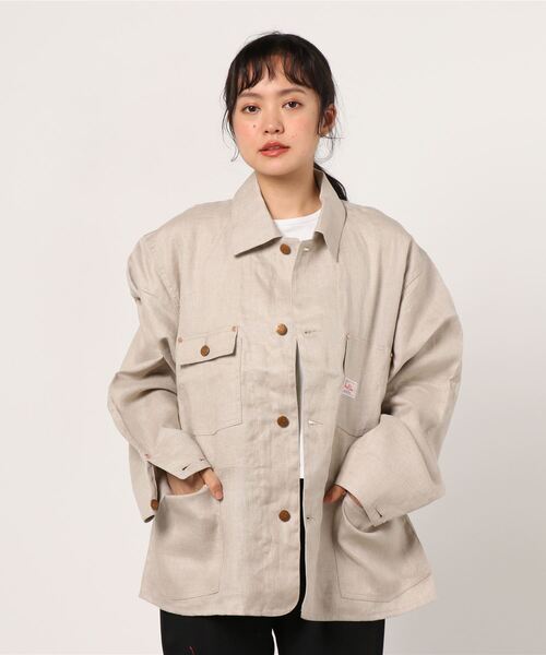 YOUNG&OLSEN The DRYGOODS STORE（ヤングアンドオルセン）の「【YOUNG & OLSEN The DRYGOODS STORE】/LINEN TWILL WORK JACKET（ミリタリージャケット・レディース・ブラック/ナチュラル/コーラル・2）」の3枚目の写真
