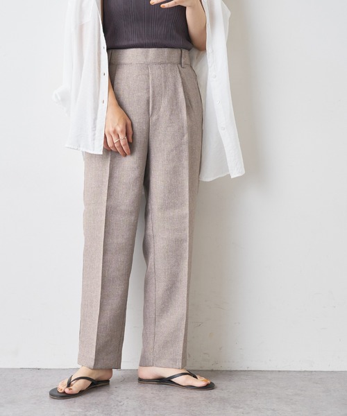 natural couture(ナチュラルクチュール)の「【おうちで洗える!】リネン見え美シルエットパンツ(その他パンツ・レディース・グレー/キャメル/ライトベージュ・FREE)」の4枚目の写真