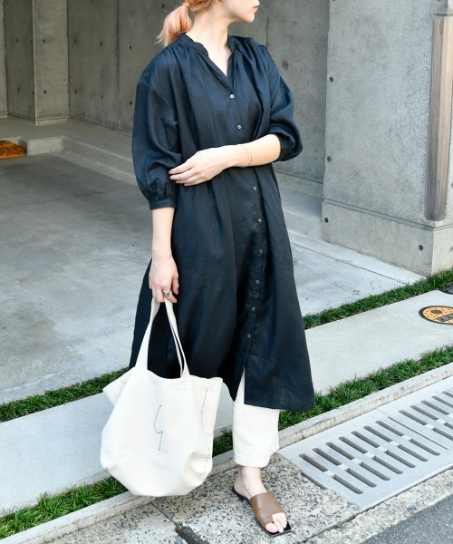 セール ハイカウントリネン 前開きシャツワンピース ワンピース Lupilien ルピリアン のファッション