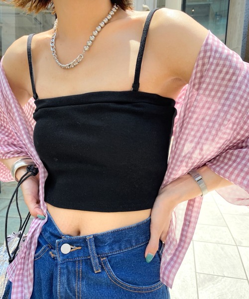 WHO'S WHO gallery（フーズフーギャラリー）の「リブチューブトップ（チューブトップ・レディース・ブラック/オフホワイト/グリーン/トップグレー/ホワイト×ブラック・FREE）」の4枚目の写真