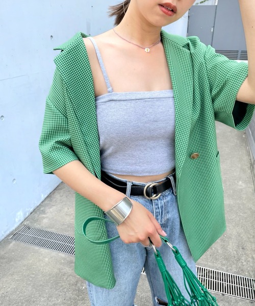 WHO'S WHO gallery（フーズフーギャラリー）の「リブチューブトップ（チューブトップ・レディース・ブラック/オフホワイト/グリーン/トップグレー/ホワイト×ブラック・FREE）」の5枚目の写真