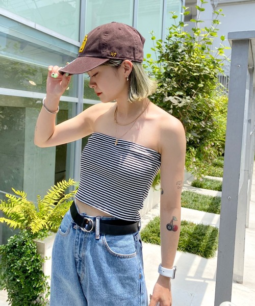 WHO'S WHO gallery（フーズフーギャラリー）の「リブチューブトップ（チューブトップ・レディース・ブラック/オフホワイト/グリーン/トップグレー/ホワイト×ブラック・FREE）」の7枚目の写真