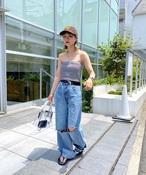 WHO'S WHO gallery（フーズフーギャラリー）の「リブチューブトップ（チューブトップ・レディース・ブラック/オフホワイト/グリーン/トップグレー/ホワイト×ブラック・FREE）」の8枚目の写真