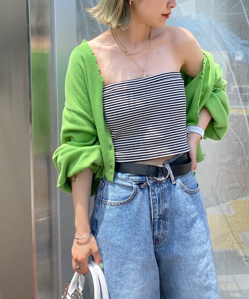 WHO'S WHO gallery（フーズフーギャラリー）の「リブチューブトップ（チューブトップ・レディース・ブラック/オフホワイト/グリーン/トップグレー/ホワイト×ブラック・FREE）」の9枚目の写真