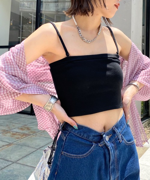 WHO'S WHO gallery（フーズフーギャラリー）の「リブチューブトップ（チューブトップ・レディース・ブラック/オフホワイト/グリーン/トップグレー/ホワイト×ブラック・FREE）」の11枚目の写真