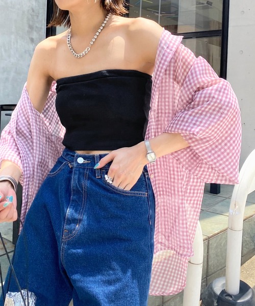 WHO'S WHO gallery（フーズフーギャラリー）の「リブチューブトップ（チューブトップ・レディース・ブラック/オフホワイト/グリーン/トップグレー/ホワイト×ブラック・FREE）」の13枚目の写真