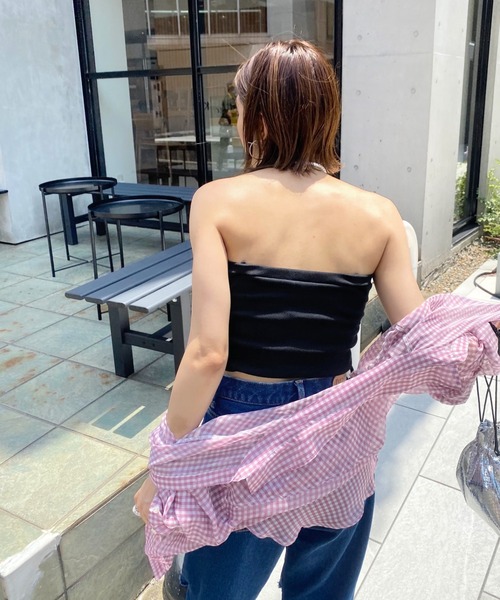 WHO'S WHO gallery（フーズフーギャラリー）の「リブチューブトップ（チューブトップ・レディース・ブラック/オフホワイト/グリーン/トップグレー/ホワイト×ブラック・FREE）」の14枚目の写真