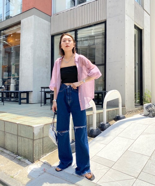 WHO'S WHO gallery（フーズフーギャラリー）の「リブチューブトップ（チューブトップ・レディース・ブラック/オフホワイト/グリーン/トップグレー/ホワイト×ブラック・FREE）」の15枚目の写真