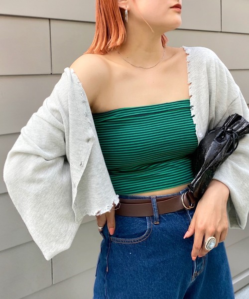 WHO'S WHO gallery（フーズフーギャラリー）の「リブチューブトップ（チューブトップ・レディース・ブラック/オフホワイト/グリーン/トップグレー/ホワイト×ブラック・FREE）」の20枚目の写真