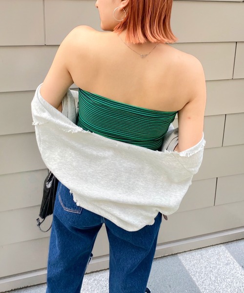 WHO'S WHO gallery（フーズフーギャラリー）の「リブチューブトップ（チューブトップ・レディース・ブラック/オフホワイト/グリーン/トップグレー/ホワイト×ブラック・FREE）」の21枚目の写真