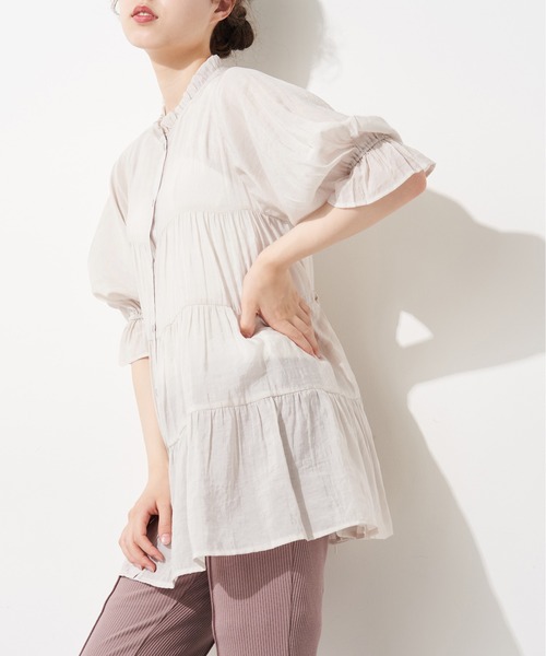 OLIVE des OLIVE（オリーブデオリーブ）の「ティアードチュニックシャツ（シャツ/ブラウス・レディース・ライトグレー/ベージュ/オフホワイト/ピンク・FREE）」の15枚目の写真