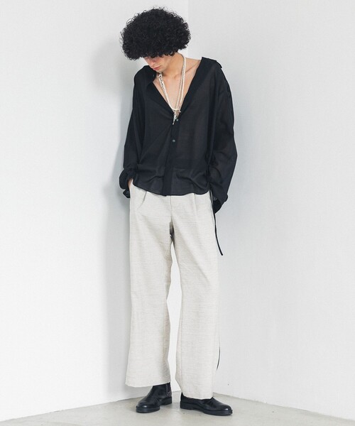 LiNoH(リノー)の「ツイードクロス × シンセティックレザーパンツ/TWEED CLOTH × SYNTHETIC LEATHER PANTS(その他パンツ・メンズ・ホワイト・1/2)」の8枚目の写真
