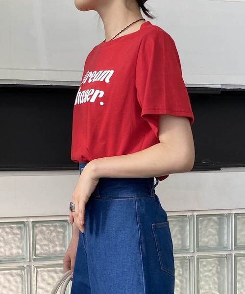 AS KNOW AS PINKY(アズノゥアズピンキー)の「さりげなちびっとプリントTシャツ(Tシャツ/カットソー・レディース・パープル/レッド/オフホワイト/グリーン・FREE)」の5枚目の写真