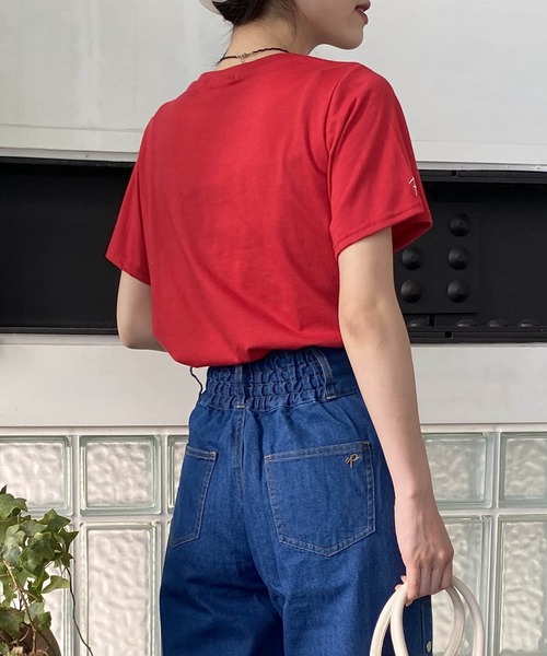 AS KNOW AS PINKY(アズノゥアズピンキー)の「さりげなちびっとプリントTシャツ(Tシャツ/カットソー・レディース・パープル/レッド/オフホワイト/グリーン・FREE)」の6枚目の写真