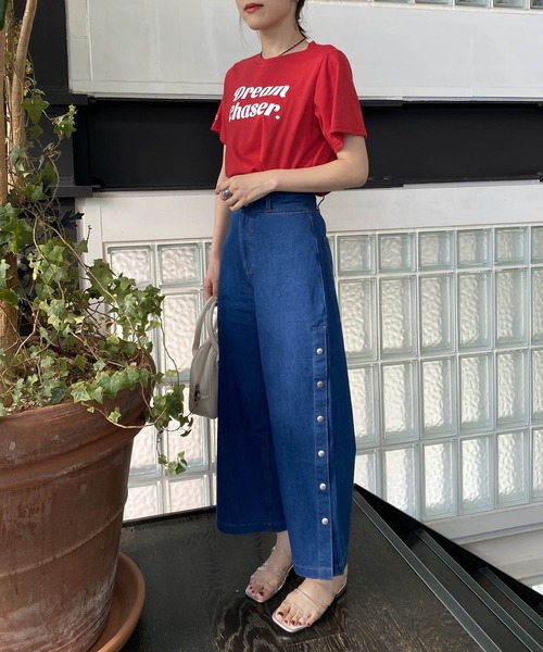 AS KNOW AS PINKY(アズノゥアズピンキー)の「さりげなちびっとプリントTシャツ(Tシャツ/カットソー・レディース・パープル/レッド/オフホワイト/グリーン・FREE)」の7枚目の写真