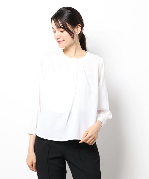 m.f.editorial(エムエフエディトリアル)の「エムエフエディトリアルレディース/m.f.editorial:Women ボウタイ風 クルー 8分袖プルオーバーブラウス(シャツ/ブラウス・レディース・ブラウン/ホワイト・MEDIUM/LARGE)」の5枚目の写真