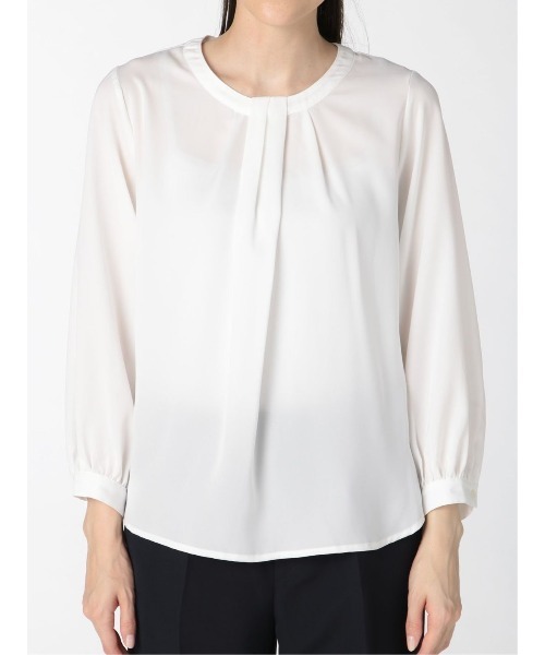 m.f.editorial(エムエフエディトリアル)の「エムエフエディトリアルレディース/m.f.editorial:Women ボウタイ風 クルー 8分袖プルオーバーブラウス(シャツ/ブラウス・レディース・ブラウン/ホワイト・MEDIUM/LARGE)」の6枚目の写真