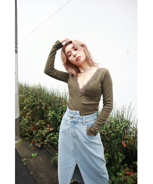 FIG&VIPER（フィグアンドバイパー）の「カップ付きレースリブTOP（Tシャツ/カットソー・レディース・ホワイト/カーキ/ブラック・FREE）」の15枚目の写真