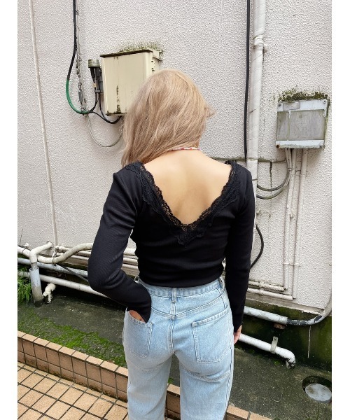 FIG&VIPER（フィグアンドバイパー）の「カップ付きレースリブTOP（Tシャツ/カットソー・レディース・ホワイト/カーキ/ブラック・FREE）」の4枚目の写真