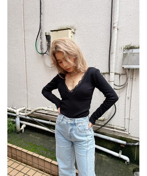 FIG&VIPER（フィグアンドバイパー）の「カップ付きレースリブTOP（Tシャツ/カットソー・レディース・ホワイト/カーキ/ブラック・FREE）」の11枚目の写真