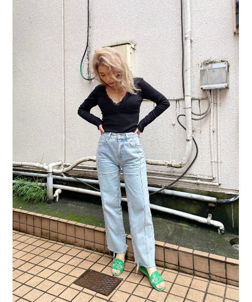 FIG&VIPER（フィグアンドバイパー）の「カップ付きレースリブTOP（Tシャツ/カットソー・レディース・ホワイト/カーキ/ブラック・FREE）」の8枚目の写真