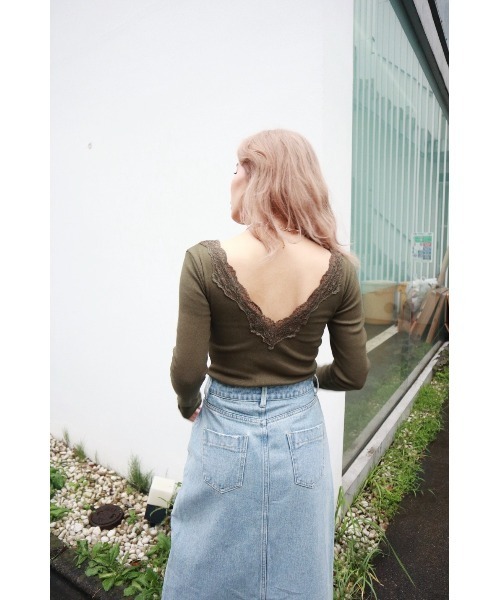 FIG&VIPER（フィグアンドバイパー）の「カップ付きレースリブTOP（Tシャツ/カットソー・レディース・ホワイト/カーキ/ブラック・FREE）」の5枚目の写真